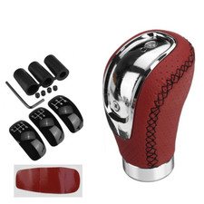 5/6 Speed Red Leather Manual Car Gear Shift Lever Shifter Stick Knob With 3 Caps