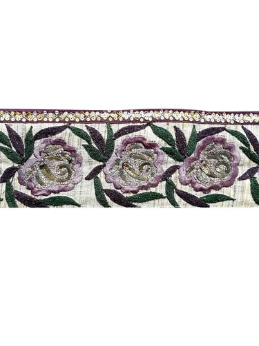 Vintage Saree Border India Decorative Trim Antique Embroidered Ribbon Silk Sari - Picture 2 of 8