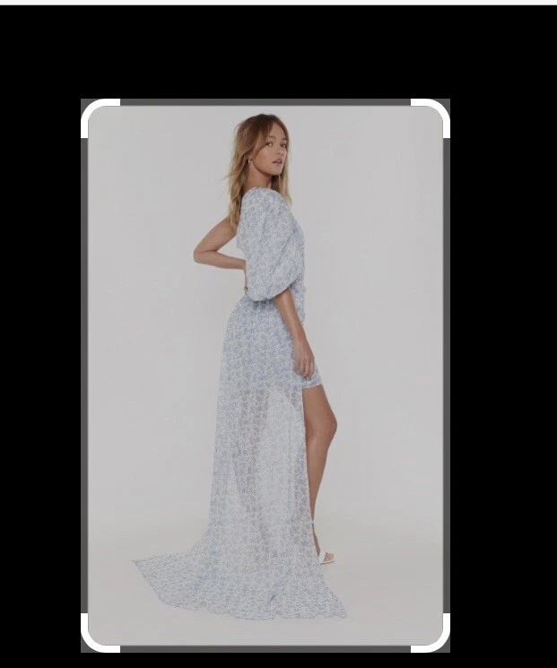 Mini abito elegante blu e bianco Nasty Gal Train Supreme con treno taglia 12 nuovo