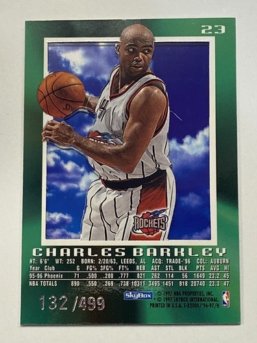 CHARLES BARKLEY 1996 Skybox E-X2000 #23 Credentials /499 Rockets - Picture 2 of 2