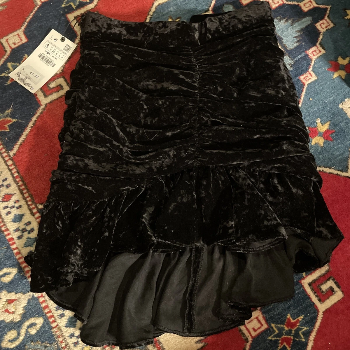 NEW Zara Women s Velvet Drapey Asymmetrical Black Skirt Size S Small
