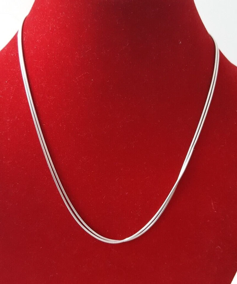 Collar de cadena de serpiente doble fósil genuino 46 cm 925 plata maciza 8,10 g #20824 Foto 3 de 4