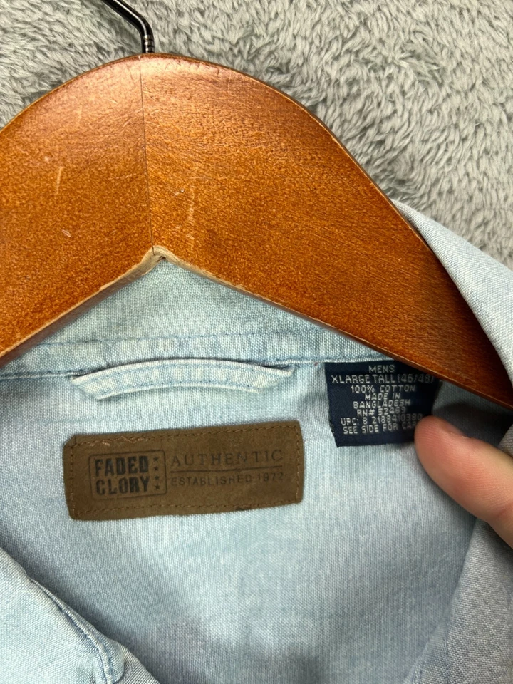 Camisa vaquera vintage años 90 para hombre alta XL azul claro abotonada manga larga descolorida gloria Foto 3 de 4