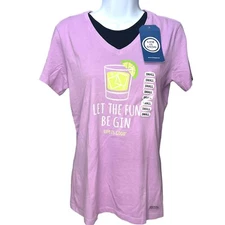 Life is Good T Shirt Tee Let The Fun Be Gin Woman’s Small Purple Short Sleeve