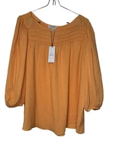 Current Air Women's Top Wide Neck Chest Smocked Boxy Fit Cantaloupe Medium NWT