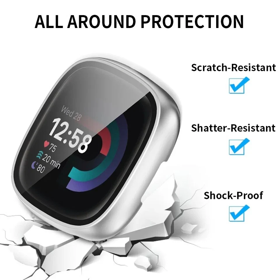 Funda de Cristal Templado para Fitbit Versa 4 / Sense 2 Protector de Pantalla Cubierta de Reloj - Imagen 3 de 4