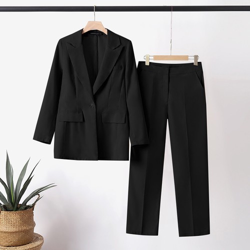 Women Wide Leg Trousers Blazer And Pants Suit Set Ladies Regular Fit Solid Color - Picture 13 of 18