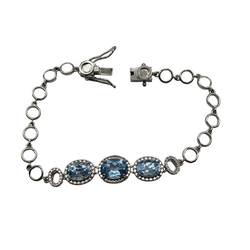 Natürlicher blauer Spinell Edelstein silberfarben Kette Armband 7" Zoll Sicherheitsverschluss