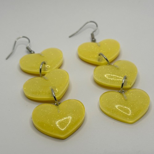 Long Large triple sherbet heart earrings , Glitter, Resin Fun 9.5 cm Long - Picture 28 of 73