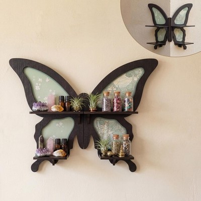 Crystal Display Shelf, Wooden Wall Shelf for Bedroom Living Room, Cottagecore...