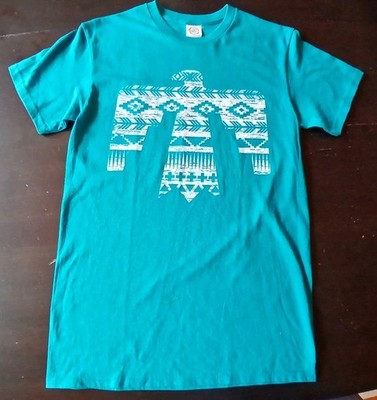 vtg 1990s aztec mens sz small southwest native thunderbird teal t shirt nwot