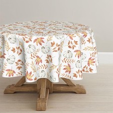 90x90 Fall Tablecloth Round Thanksgiving Autumn Harvest Pumpkin Leaf Party Cover