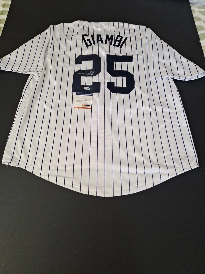 Jason Giambi Custom White Pinstripe Autographed New York Yankees Jersey PSA - Image 3 of 4