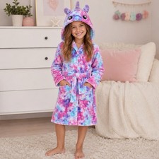 Multicolor Hooded Unicorn Robe Size 7-9Y