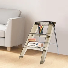 3 Step Folding Step Ladder Clear Foot Stool For Adults Storage Shelf Flower Rack