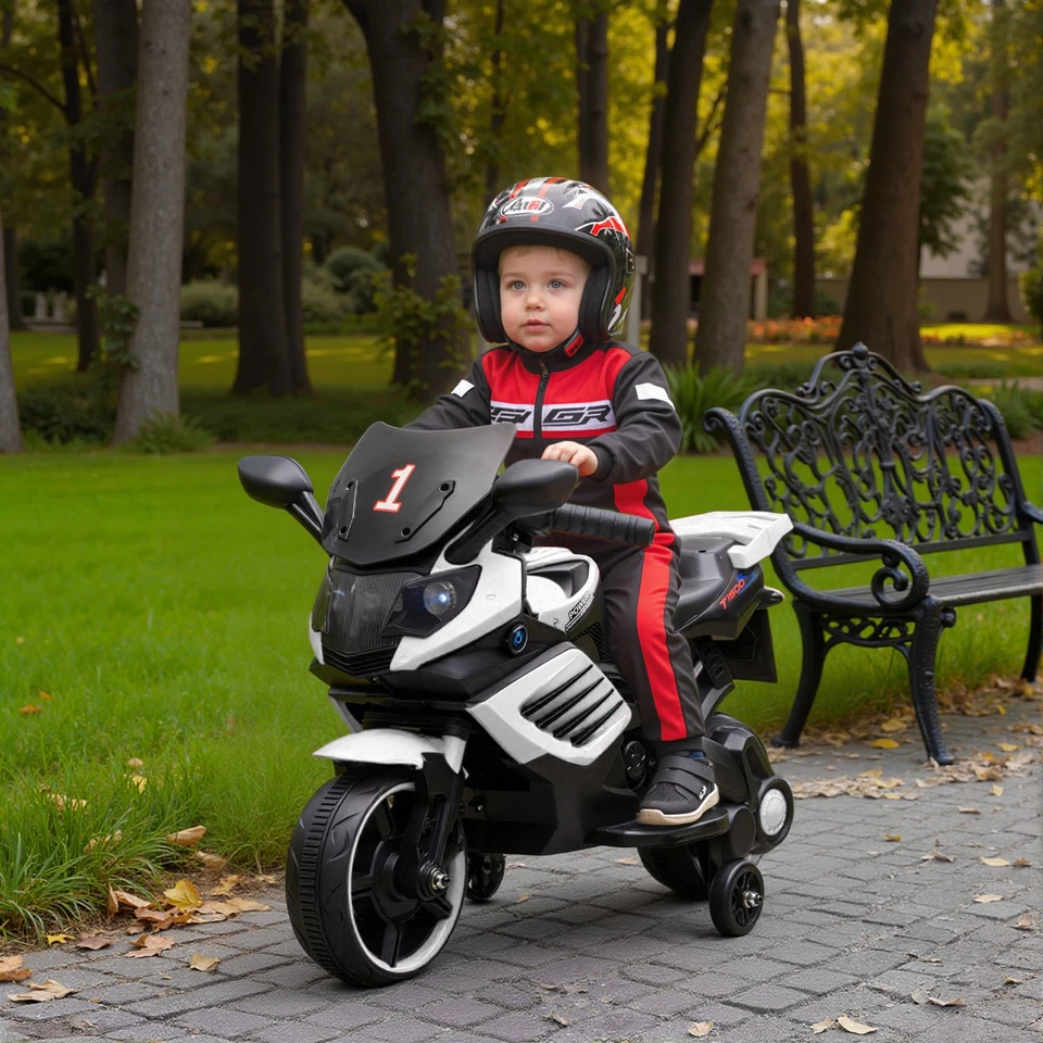 AIYAPLAY Moto per Bambini Elettrica da 6V con Rotelle, Fari e Musiche Bianco - Immagine 2 di 4