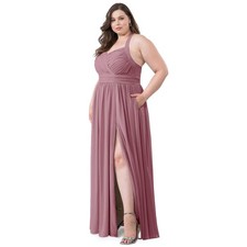 Azazie Veronica Dress Womens A16 Bridesmaid Cocktail Mauve Long Chiffon Slit