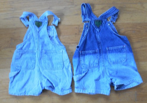 2 Vintage Baby Gap Denim Short Overalls Size 12-18 M Snap Closure 100% Cotton - Picture 2 of 2