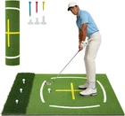 Golf Hitting Mat 5x4ft Practice Golf Mat w/ 6 Tees Artificial Turf Training Mat