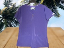 Womens Purple Medical Scrub Top Size Medium W/3 Pockets VNeck Zipper