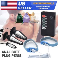 Electro E-Stim S-hock Therapy Device Kit Male Penis Enhancer Stainless Anal-Plug