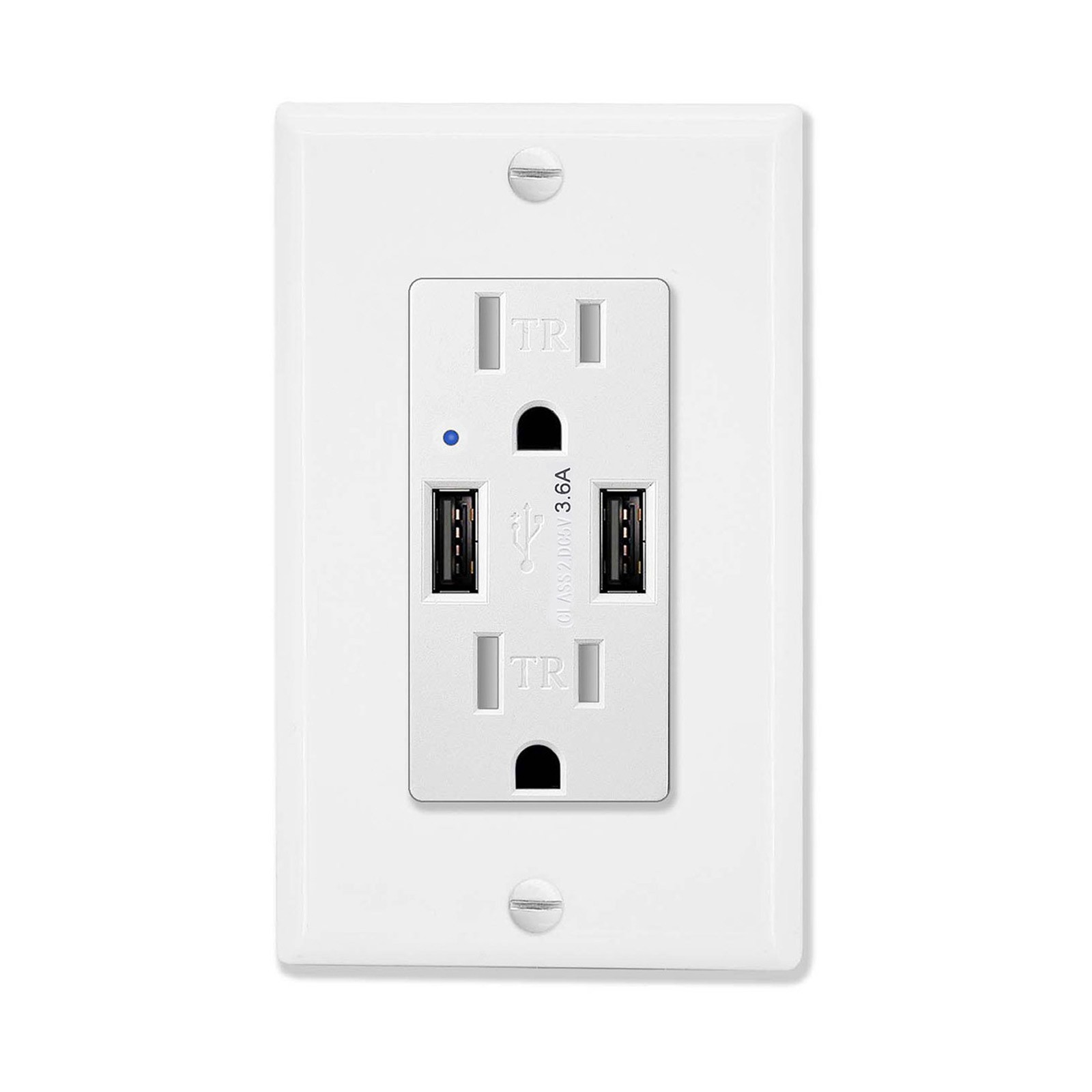 Wall USB Charger Receptacle Outlet 3.6 Amp USB Ports Tamper Resistant with plate