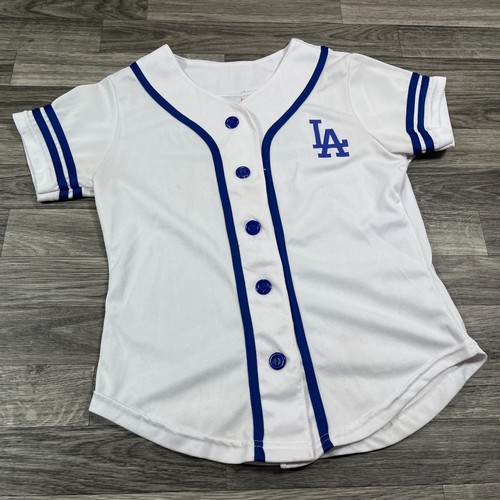 LOS ANGELES DODGERS MLB Button Down Blue / White Jersey Boy's Size Medium - Picture 2 of 9