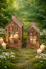 Holzlaterne S mit Herz Laterne Windlicht Kerze Kerzenständer Holz Antik Shabby