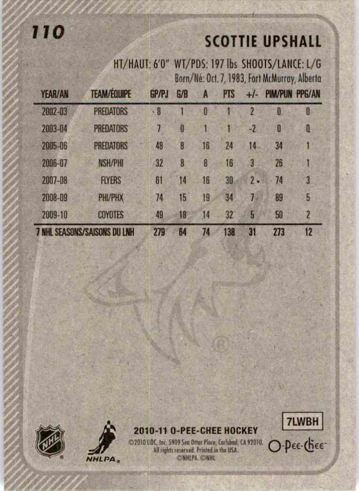 2010-11 O-Pee-Chee Scottie Upshall #110 - Image 2 of 2