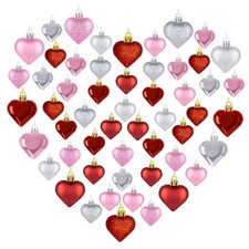 Valentines Day Heart Shaped Ornaments, Classic Red Pink Silver Hanging 54pcs