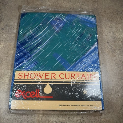 #ad VTG Excell Home Fashions Vinyl Shower Curtain 70quot;x72quot; “Painter’s Palette Navy” $24.61