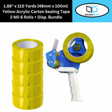 1.88" x 110 Yds Yellow Color Packing Tape 2 Mil Adhesive 6 Rolls Dispenser