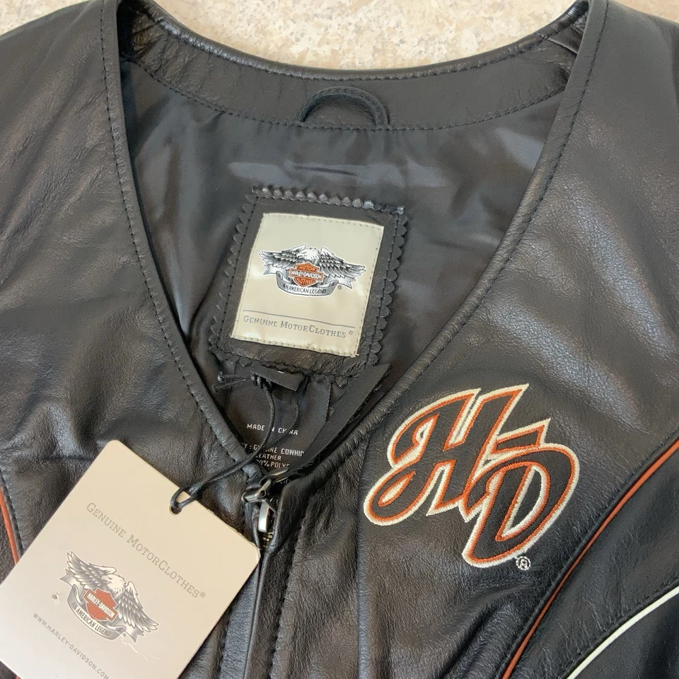 Harley Davidson Black Leather Wings Logo Women’s S Vest Jacket NWT - Image 3 of 4