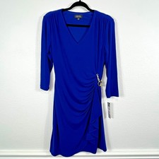 Tahari Faux Wrap Dress Chain Accent Royal Blue Office Professional Women's 6