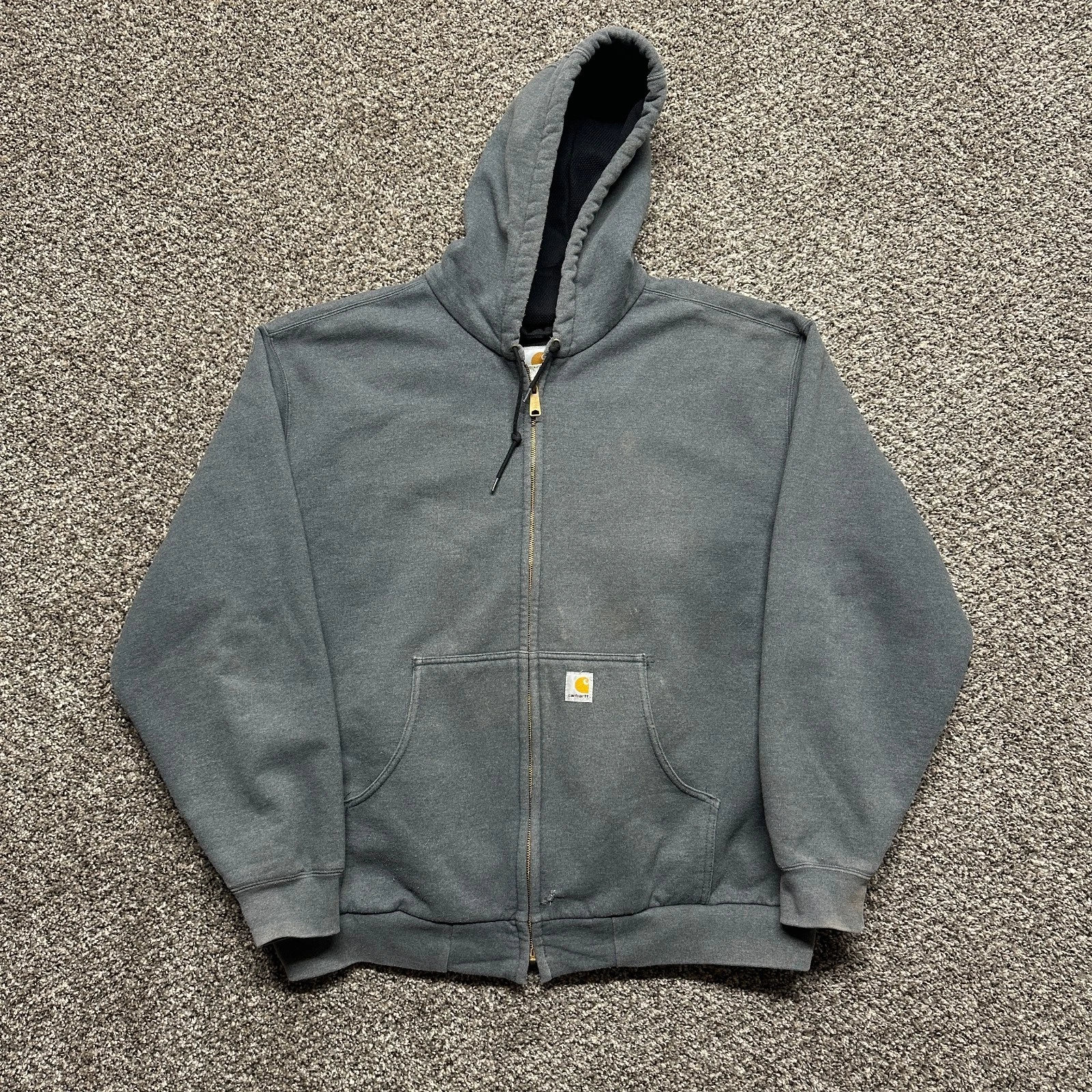 Vintage Carhartt Hoodie Sweatshirt Size 2XL Gray Full Zip Thermal Lined J149