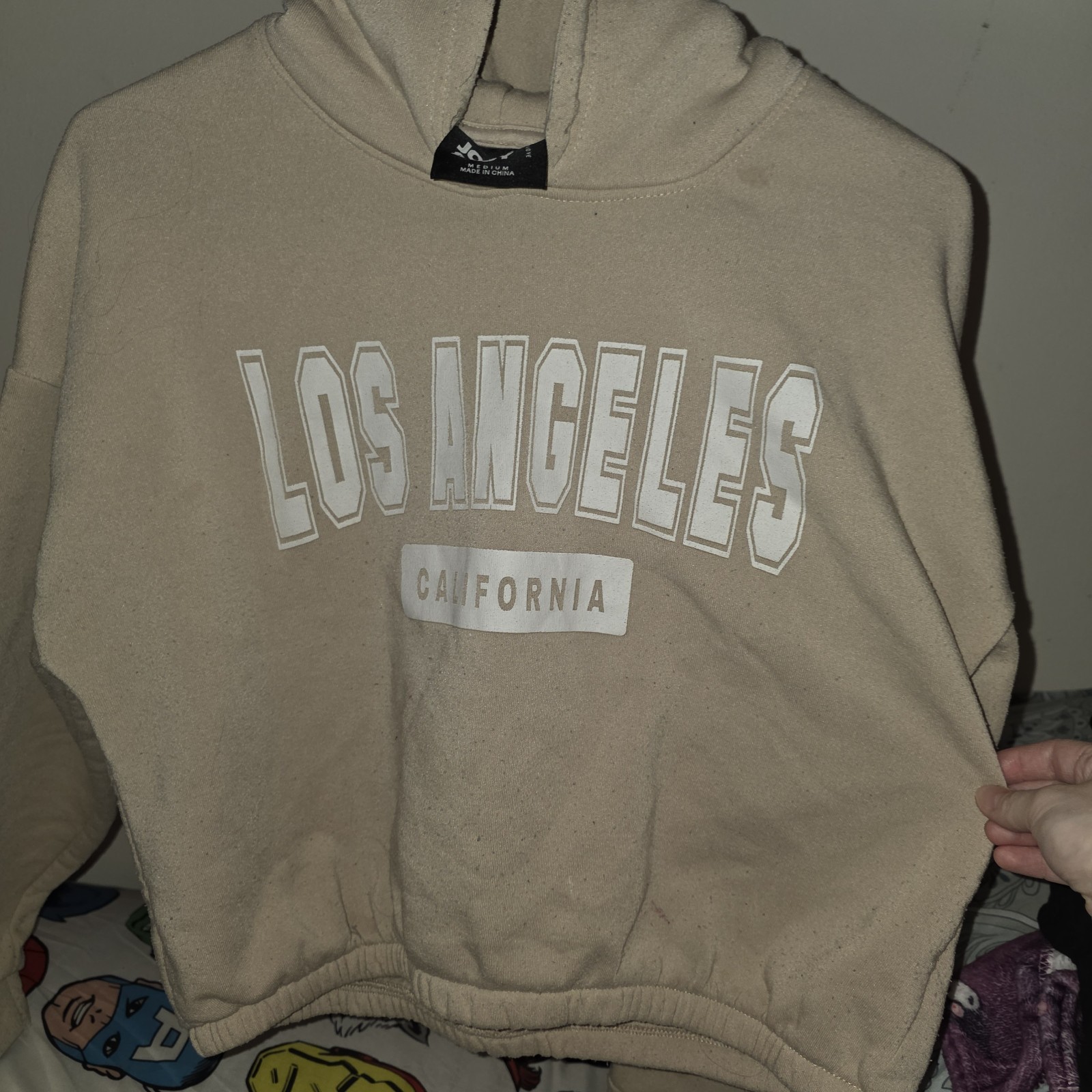 Jolie & Joy Pullover Hoodie Beige Los Angeles Graphic Women's Size M