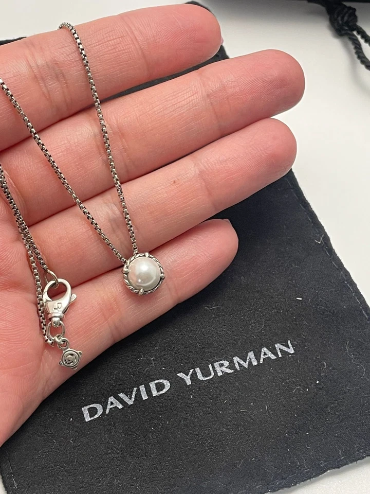 Auténtico David Yurman Mujer Collar Perlas Plata de Ley y Perla Blanca Foto 2 de 4