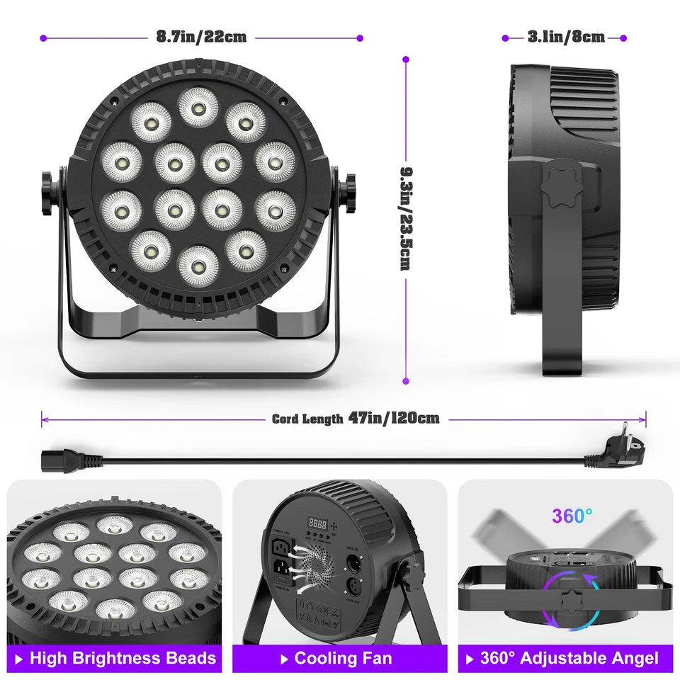 140W Par Lights 14LED Stage Light DMX RGBW 4 IN 1 DJ Disco Party Lighting Effect - Image 3 of 4