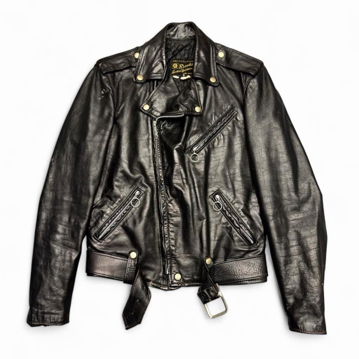 Vintage 60's Brooks Black Leather Motorcycle Jacket Made In USA