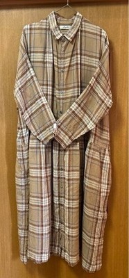 Ichi Antiques Linen Tartan Check Shirt Dress Beige