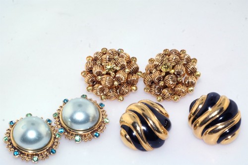 3 pair JOAN RIVERS Earring lot Clip On Gold Tone Faux Pearl
