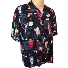 Vintage 1990s Paradise Found Cocktail Hour Drinks Rayon Aloha Hawaiian Shirt XL