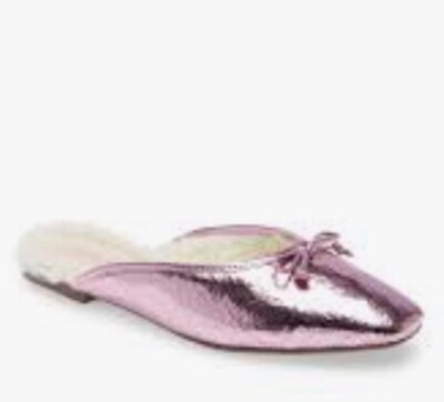 Schutz Evelin Metallic & Shearling Pink metallic women's Mule NEW