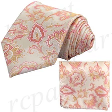 New Brand Q Men's Micro Fiber formal Neck Tie & Hankie Set Paisley pink beige