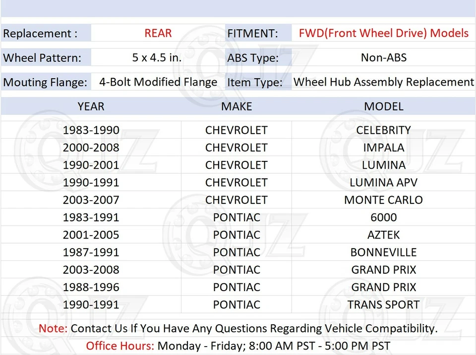 [TRASERO (cantidad 1)] Buje de rueda nuevo para Chevrolet Lumina APV modelo 1990-1991 tracción delantera sin ABS Foto 2 de 4
