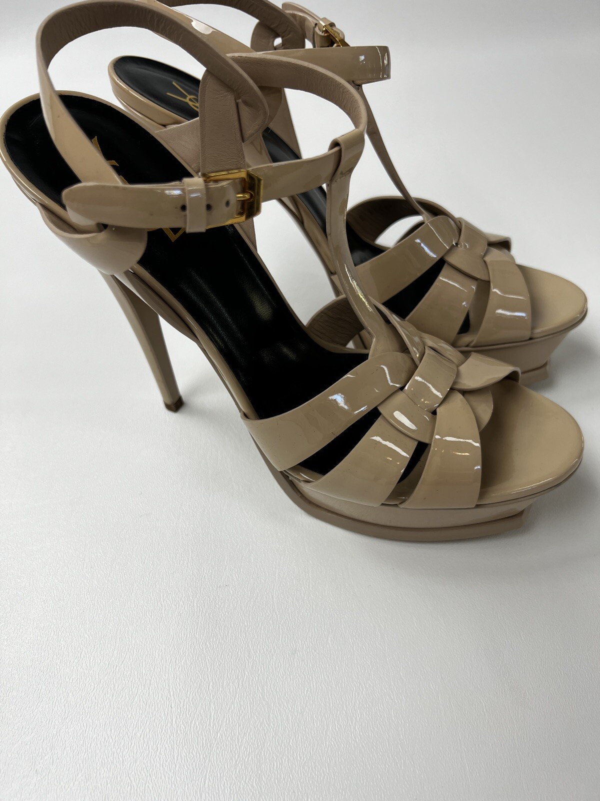 Sandalo YSL Yves Saint Laurent Tribute Patent con cinturino a T plateau taglia 40 5