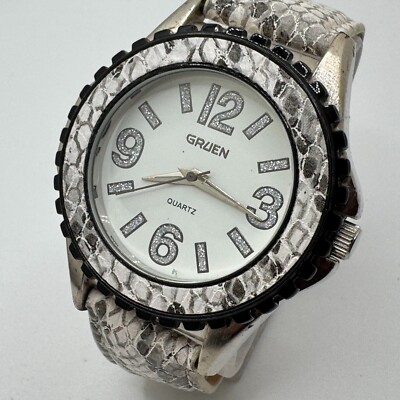 Vintage Gruen Quartz Watch Men Silver Fixed Bezel Japan Movt Analog New Battery