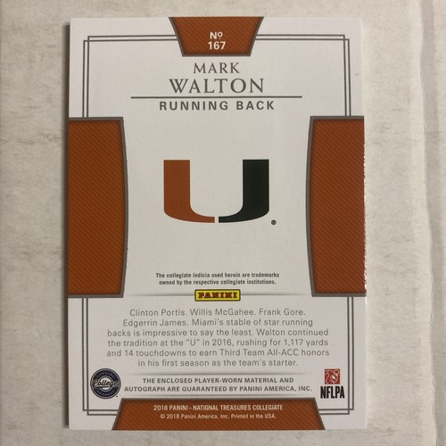 2018 National Treasures Mark Walton ROOKIE Bowl Patch Auto 2/5 AB - Picture 2 of 2