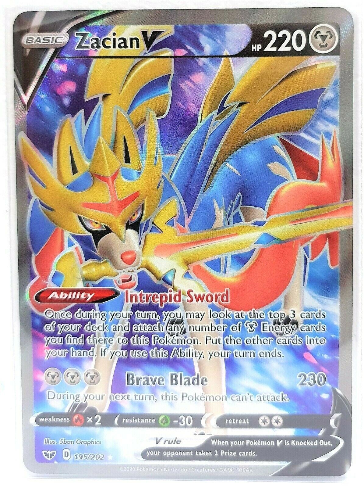 Zacian V 195/202 Full Art Holo Rare | 2020 Sword & Shield | Pokemon TCG