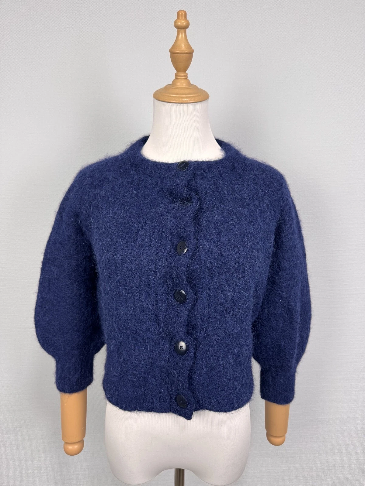 La Maille Sezane Paris Ski Blue Buttons Alpaca Laine Wool Sweater Cardigan S/XS